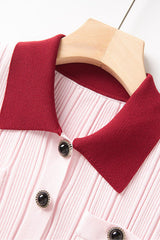 christine Pink Contrast Collar Knit Mini Dress