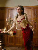 claire Wild Rose Corset maxi Dress - gold / red