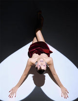 evangeline Strapless Heart Velvet Mini Dress in burgundy