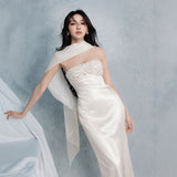 sylvia rhinestone embellish strapless satin maxi dress  - white