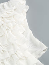 helen Halter Ruched Mesh Floral Mini Dress in white