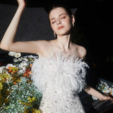 Masa White Haute Couture Feather Sequin Dress