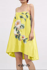 edwina applique floral Embroidered Mini Dress in yellow