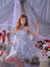 Tutu Light Blue Sleeveless Flower Diamond Short Doll Dress