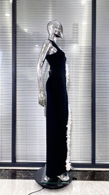 kimberley black Sleeveless Hollow Out Flowers Slit Bandage Maxi Dress