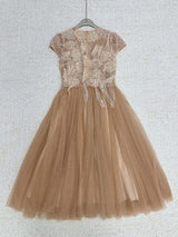 elvira Sequin lace crochet patchwork mesh maxi dress in brown