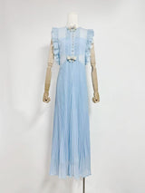 Chiffon Ruffled Maxi Dress in blue