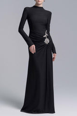 hedwig rose embellished gathered sheath gown in black