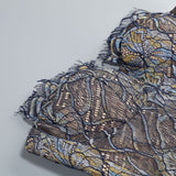 Shnovia Blue Strapless Embroidered Lace Maxi Dress With Gloves