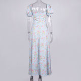 VINTAGE FLORAL PUFF SLEEVE MIDI DRESS IN BLUE