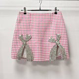 helen Embellished checked wool-blend blazer set in pink