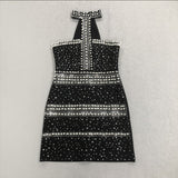 nelly pearl rhinestone halter mini dress in black