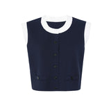 lyuba Two Tone Cropped Sleeveless Cardigan & Knit Skirt