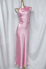 sleeveless backless satin maxi dress in pink