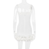 WHITE RUFFLE SATIN DRESS