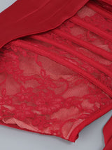 CORSET SATIN PLEATED MAXI DRESS IN RED