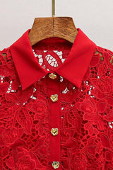 Burgundy Lace Collared Mini Dress