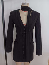 priscilla v-neck stripe mini blazer dress in black