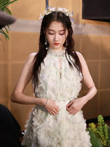 Pastel Green Ribbon Floral wedding guest bridal Dress