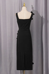 sabrina 3d flower Midi Dress in Black