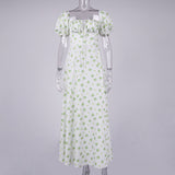 WHITE VINTAGE FLORAL PUFF SLEEVE MIDI DRESS