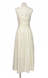 jenny ruched a-line sleeveless midi dress in apricot