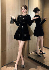 xaviera rhinestone embellishment velvet mini dress in black