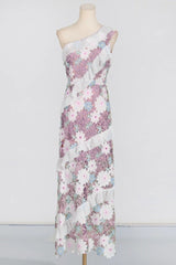 Floral One Shoulder Lace Maxi Dress in purple