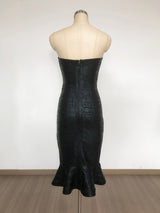 eudora off shoulder bodycon fishtail hem midi dress in black