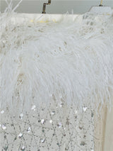 Masa White Haute Couture Feather Sequin Dress