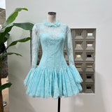 blue  Embroidered Flared Mini Dress