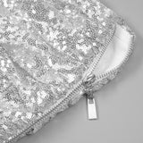 crop top drape skirt set in silver