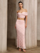 alice Pink lace off-shoulder top and skirt set
