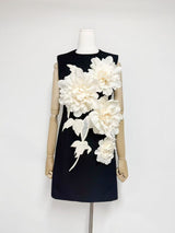 mandy 3d flower embellished Mini Dress in Black
