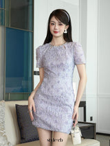 jacqueline rhinestone flower embroidery bodycon mini dress in purple