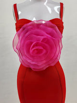 Jacey Mesh Flower Bandage Midi Dress