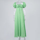 GREEN VINTAGE FLORAL PUFF SLEEVE MIDI DRESS
