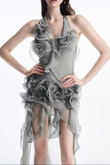 melissa grey Flower Asymmetric Folds Streame Mini Dress