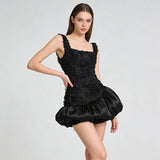 jocelyn flower embellished puffy mini dress in white