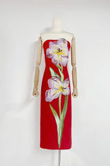 suzanne Appliqué Floral Bustier Maxi Dress in red