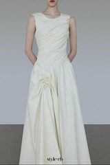 jenny ruched a-line sleeveless midi dress in apricot