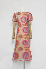 lydia puff sleeve Floral Midi Dress in Pink