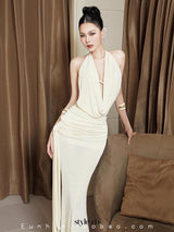 carol ruched halter bodycon maxi dress in white