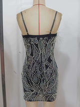 zenobia Pearl-embellished deep V-neck backless mini dress