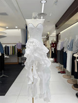 sabrina Ruffle Crystal strapless midi dress in black