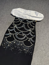 teresa beading rhinestone strapless midi dress in black