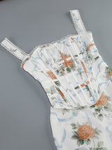phoenix white Floral Print Fitted Corset Maxi Dress