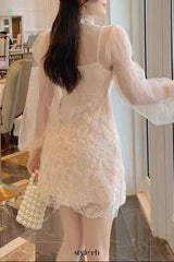 jennifer floral bead embroidery tulle mini dress in apricot