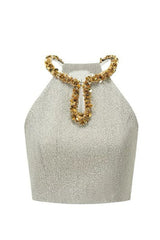 evangeline Sequin Top in apricot