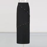 Button-embellished cotton-jersey top maxi skirt suit in black